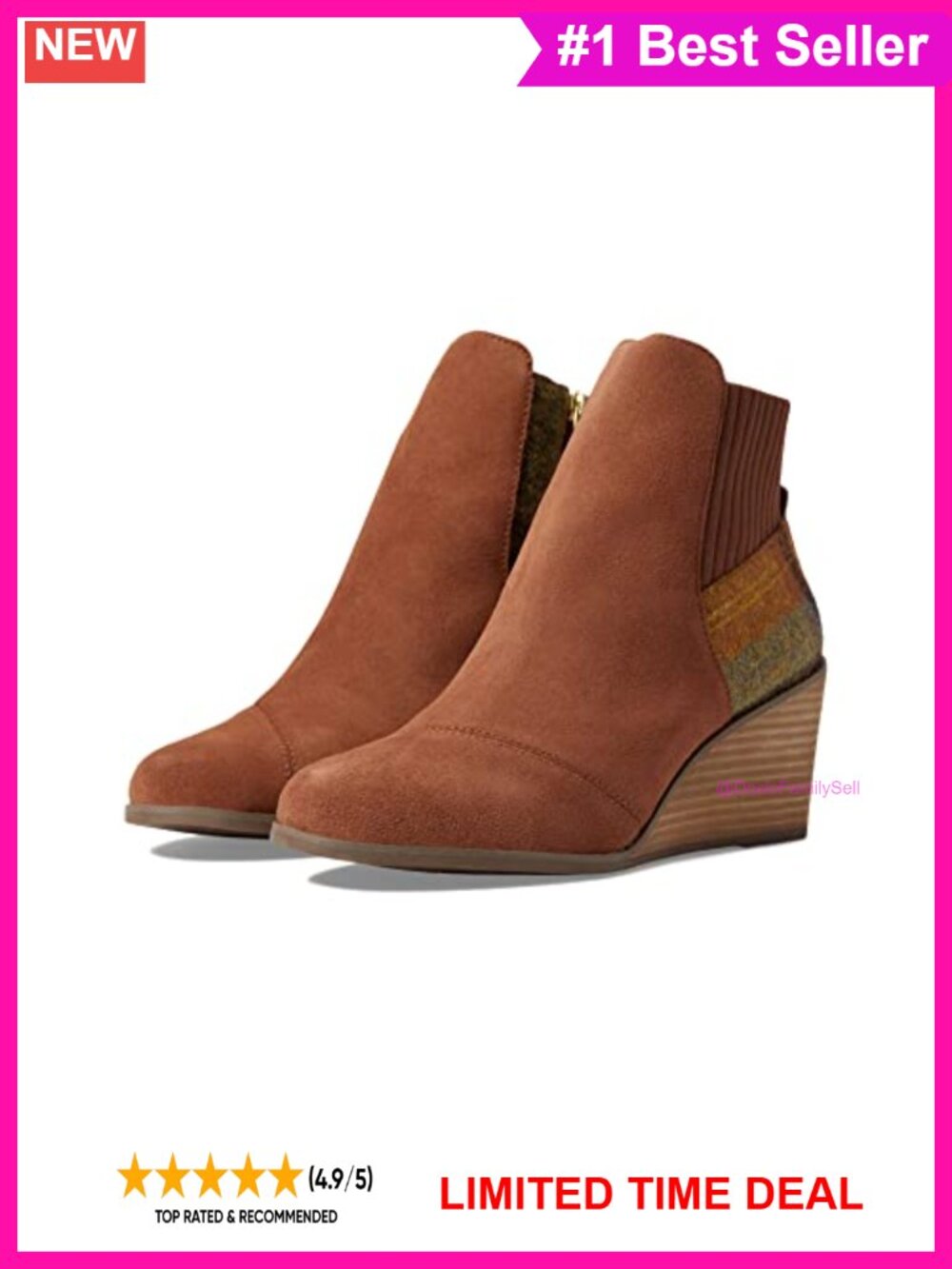 Suede Wedge Ankle Bootie with Knit Gore and Zipper
